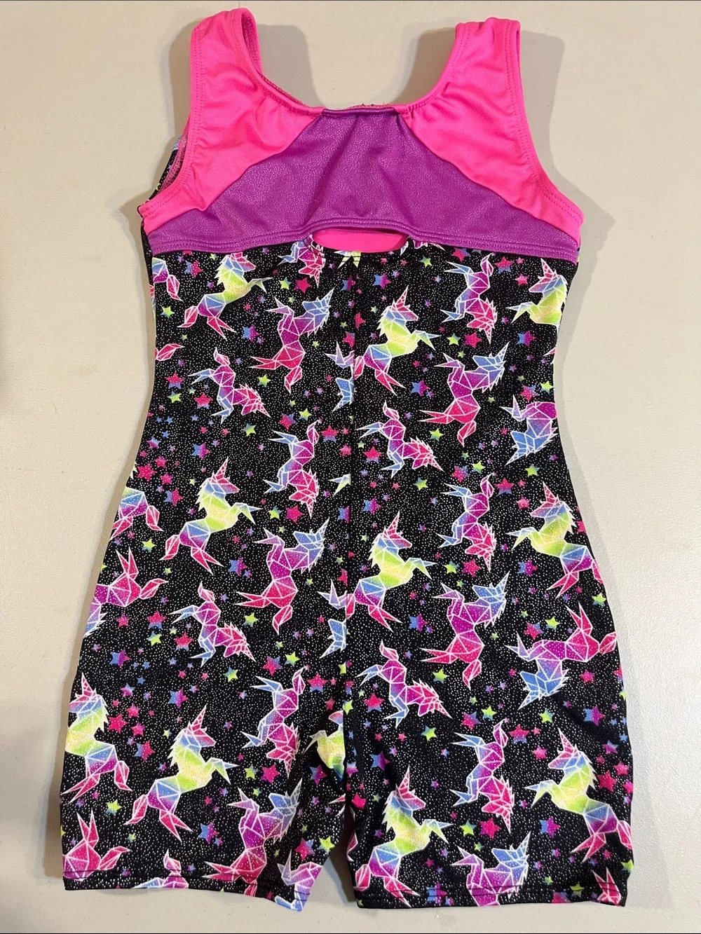 Girls Neon Unicorn Dance Leotard - Pink & Black